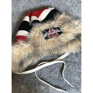 Gongshow Hat Trapper Knit Faux Fur Ear Flap Mens One Size Red Black Hockey